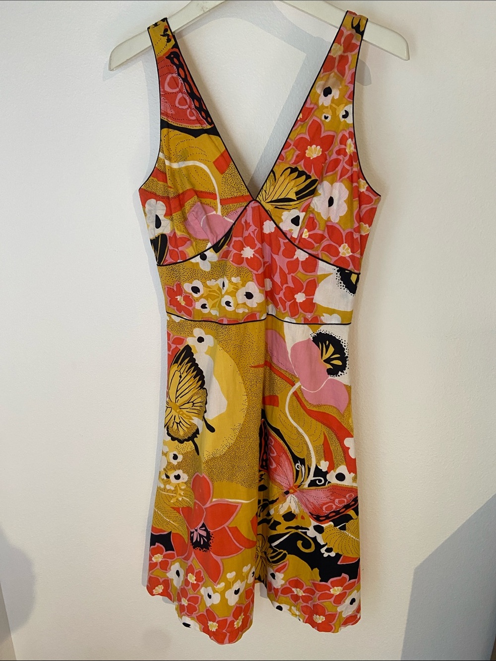 Sleeveless V-Neck Floral Midi Dress in Yellow and Pink